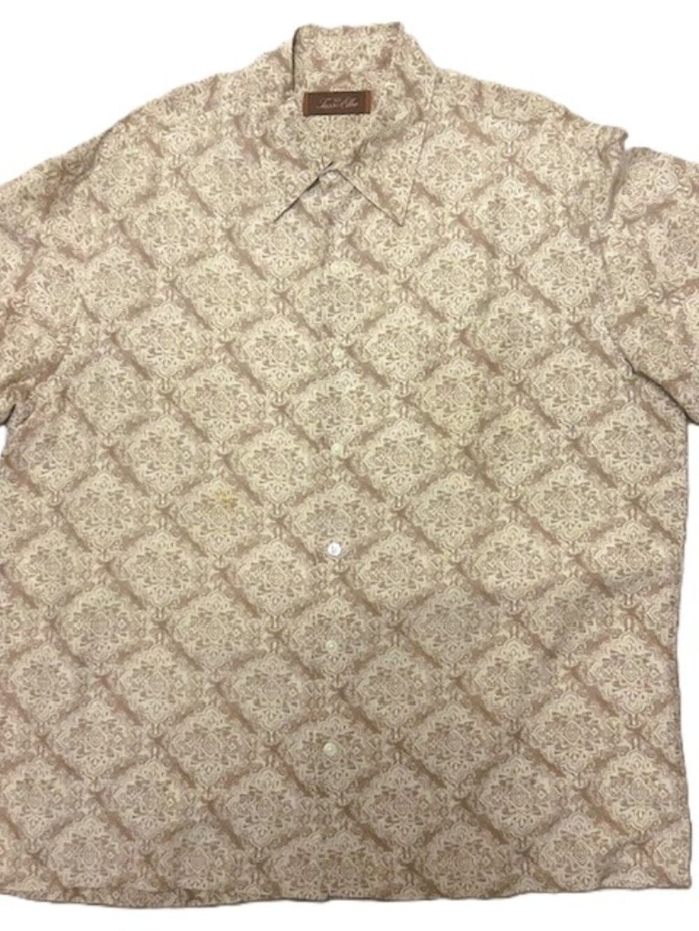Tasso Elba Island Mens Shirt L Silk Linen Short Sleeve Button Down Tan Beige
